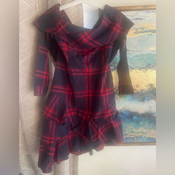 By Egreis Navy Blue/ Red Plaid Dress - Size Large  - NWT - Picture 4 of 12